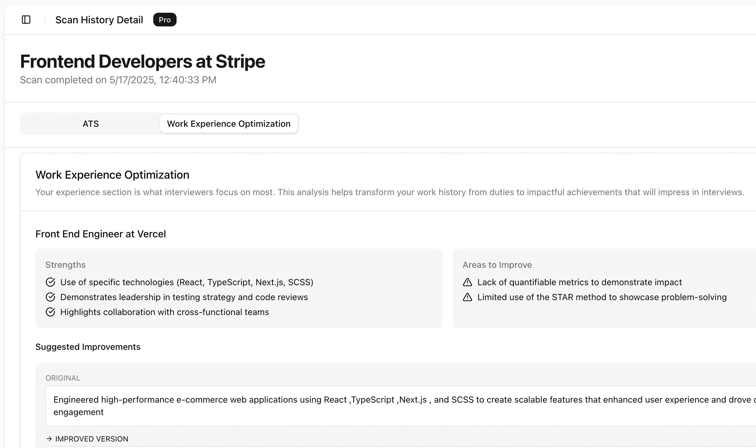 Work Experience Optimizer screenshot